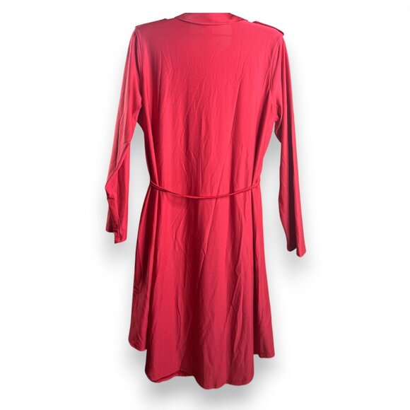 Womens Red Button Front Shirt Dress Belted Long Sleeve 1X Career Casual Stretchy - Picture 3 of 9